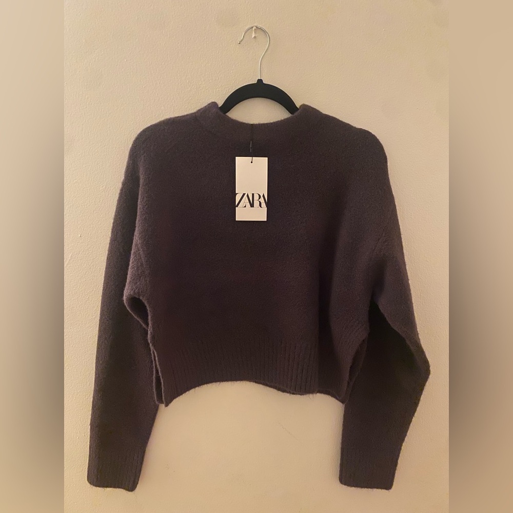 Zara ☔️ Brand New | Cozy Cropped Crewneck Sweater Deep Purple Women’s Large